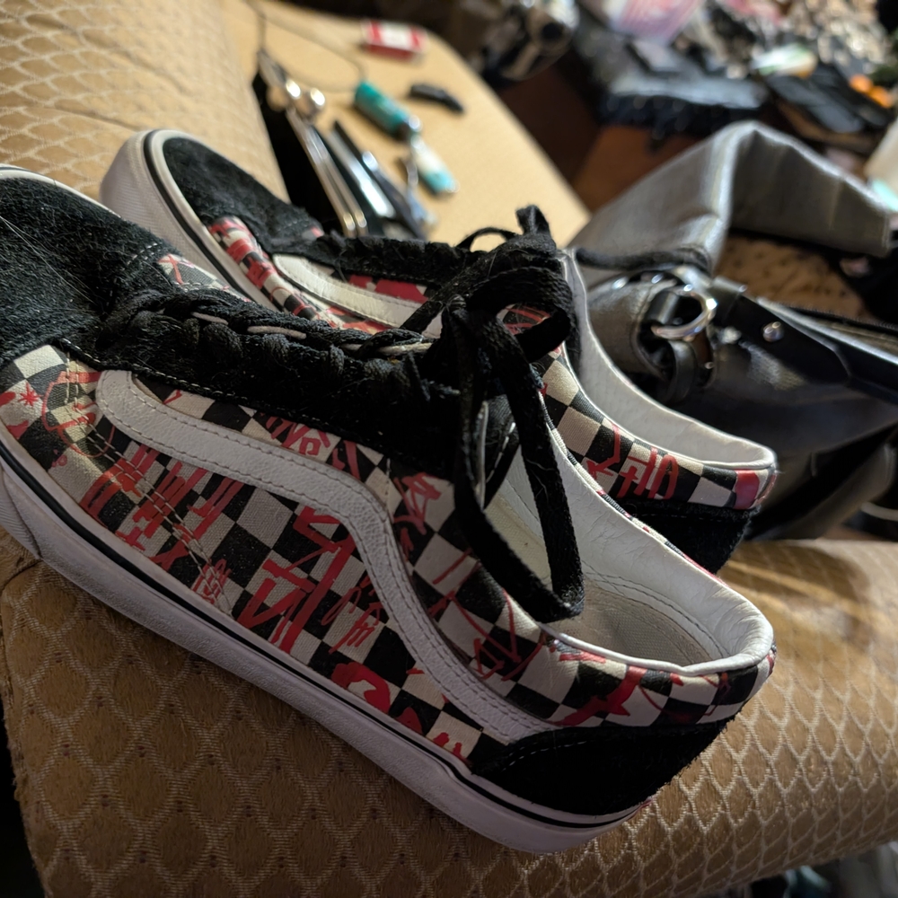 Vans Black and Red Checkered Sneakers